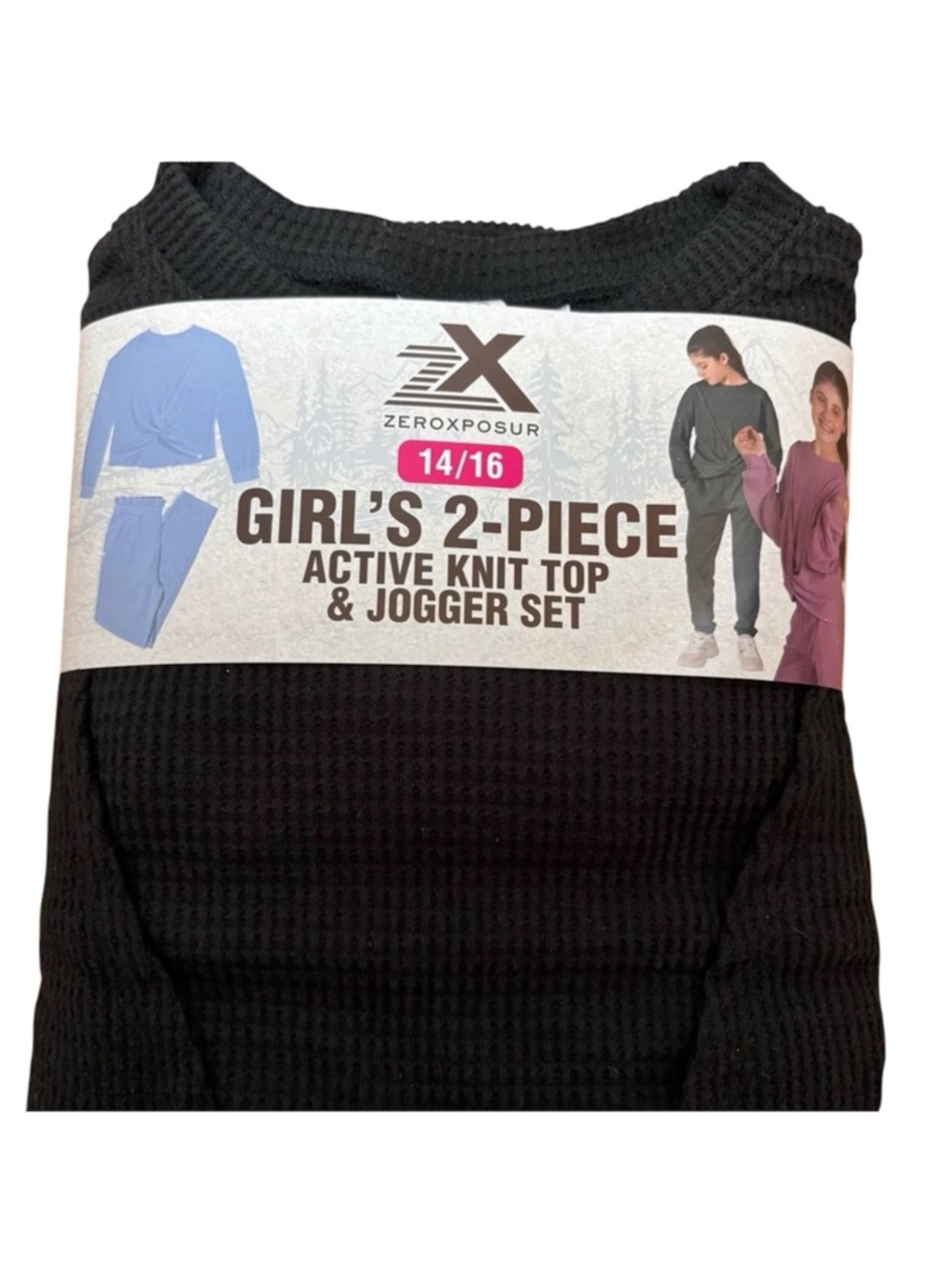 ZeroXposur Girls Active Knit Top & Jogger Set Black Charcoal 14/16 New